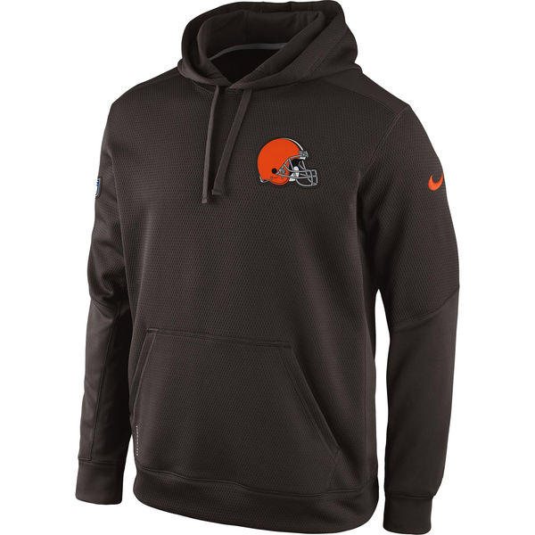 Men Cleveland Browns Historic Logo Nike KO Chain Fleece Pullover Performance Hoodie Brown